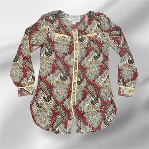 Nick & Mo Burgundy Paisley Semi Sheer Collar Buttonup Shirt Size Medium